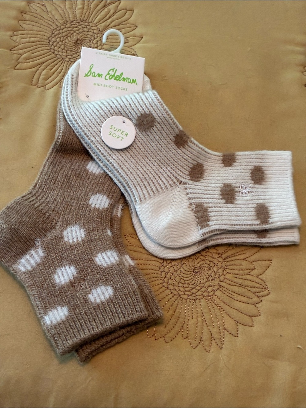 Sam Edelman Taupe & Cream Polka Dot Midi Socks Set of 2 pair